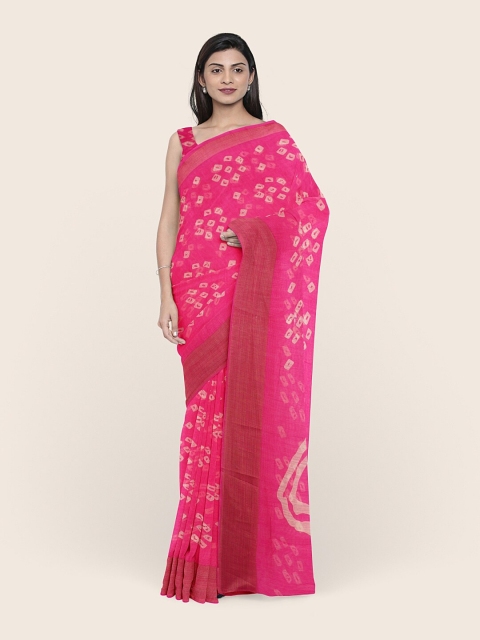 

Pothys Pink & Cream Bandhani Printed Saree