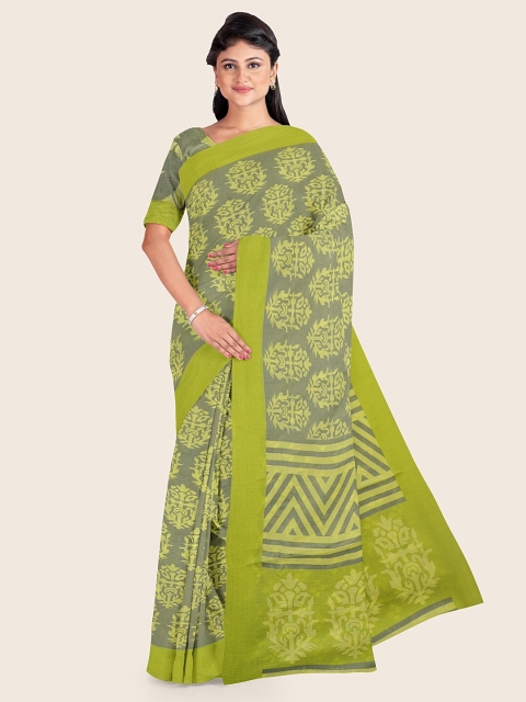 

Pothys Green & Grey Ethnic Motifs Printed Saree