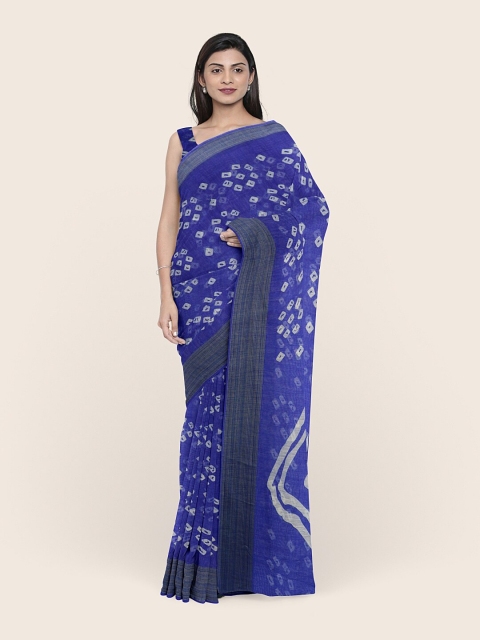 

Pothys Blue & White Bandhani Zari Cotton Blend Saree