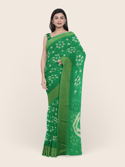 

Pothys Green & White Bandhani Printed Saree