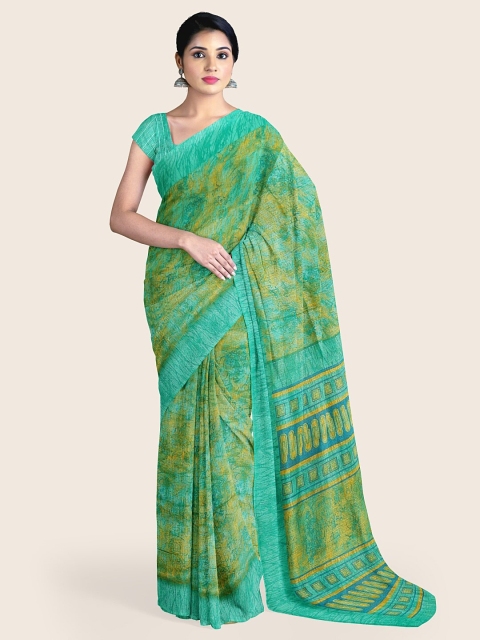 

Pothys Green & Yellow Abstract Printed Cotton Blend Saree