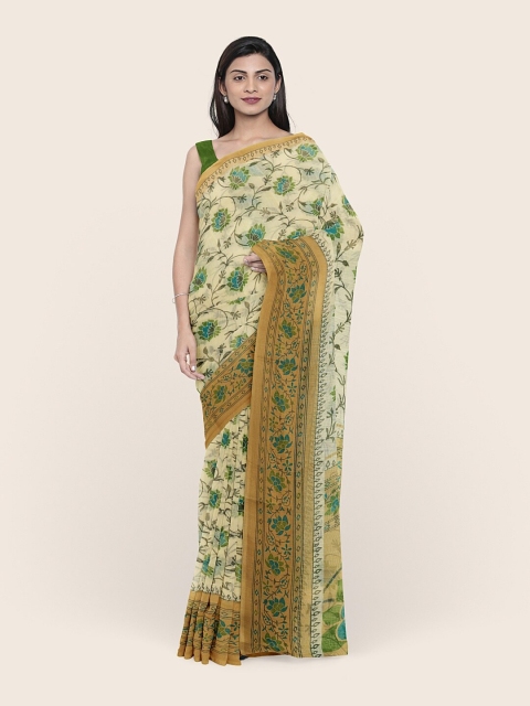 

Pothys Cream & Green Floral Printed Saree