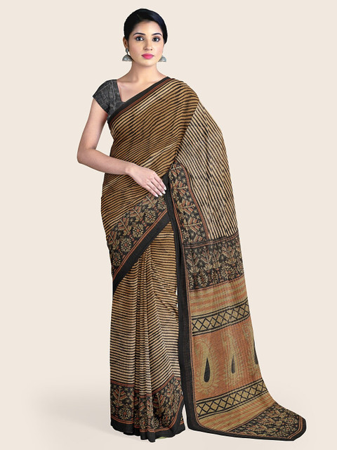 

Pothys Black & Brown Printed Cotton Saree