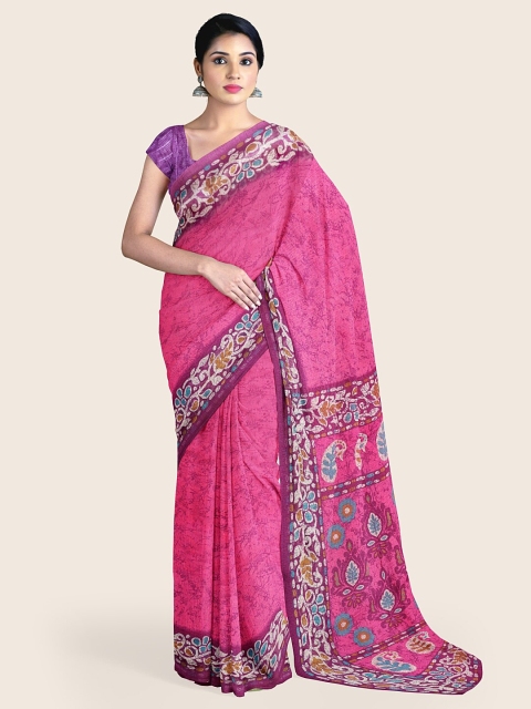 

Pothys Pink & Purple Floral Printed Cotton Blend Saree