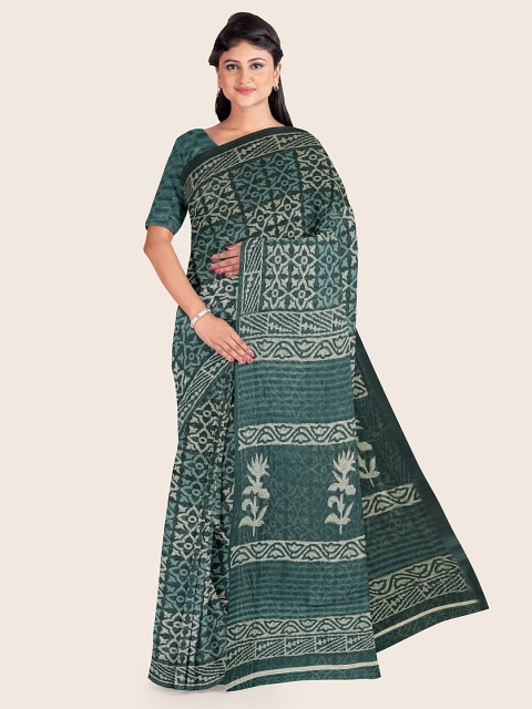 

Pothys Green & White Batik Printed Saree