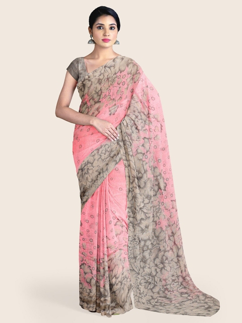

Pothys Pink & Grey Floral Printed Cotton Blend Saree