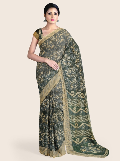 

Pothys Green & Beige Abstract Printed Saree