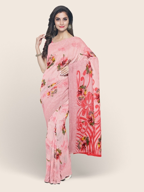 

Pothys Pink & Yellow Floral Printed Cotton Blend Saree
