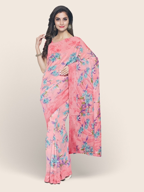 

Pothys Pink & Turquoise Blue Floral Saree