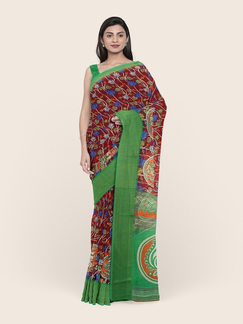 

Pothys Maroon & Green Floral Printed Saree