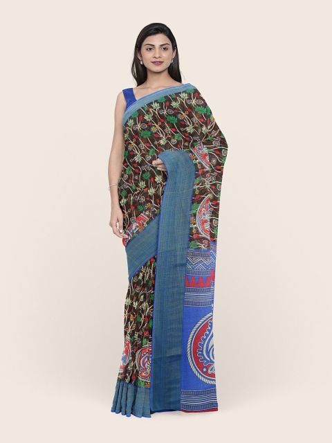 

Pothys Brown & Blue Floral Saree