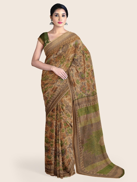 

Pothys Tan Floral Cotton Blend Saree