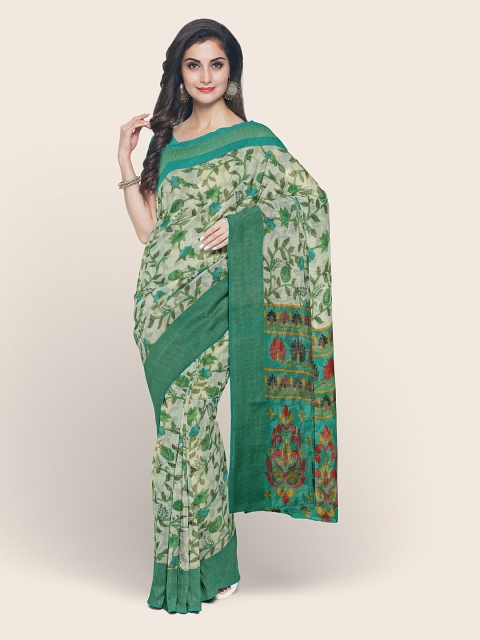 

Pothys Women Green & Off-White Floral Printed Saree