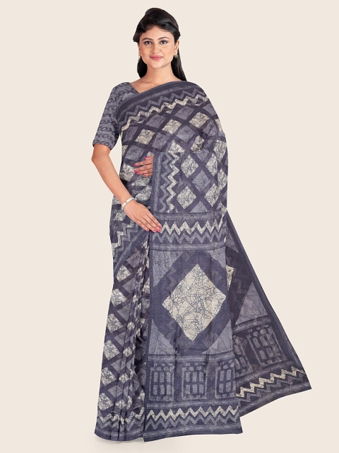 

Pothys Blue & Off White Abstract Printed Cotton Blend Saree