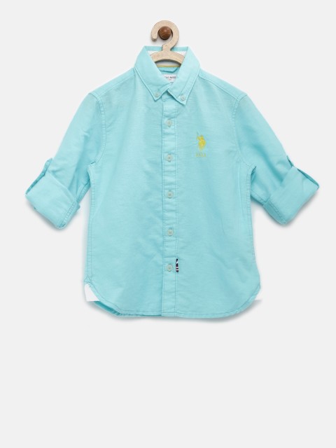

U.S. Polo Assn. Kids Boys Turquoise Blue Solid Linen Casual Shirt