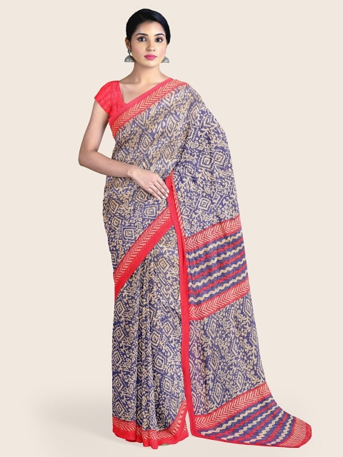 

Pothys Blue & Red Ethnic Motifs Printed Saree