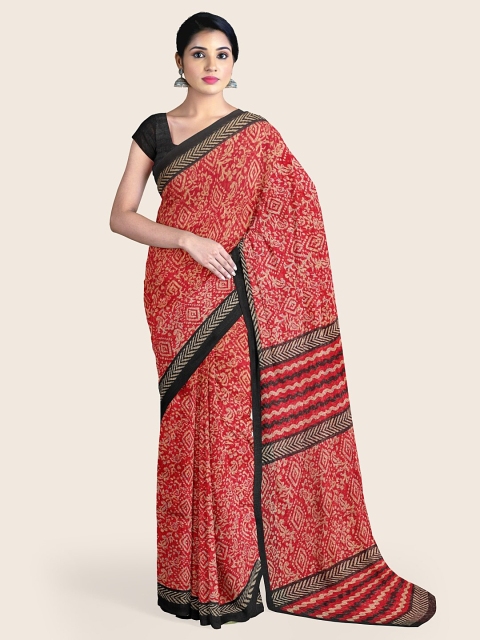 

Pothys Red & Black Batik Printed Cotton Blend Saree