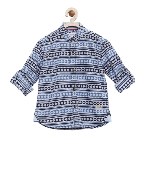

U.S. Polo Assn. Kids Boys Navy & White Printed Casual Shirt, Navy blue