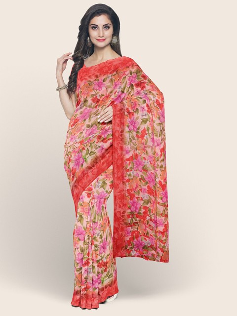 

Pothys Red & Pink Floral Printed Saree