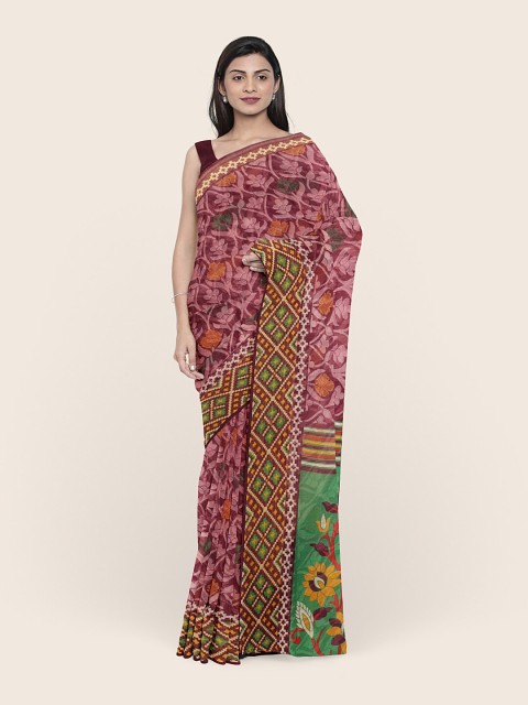 

Pothys Purple & Green Floral Printed Saree
