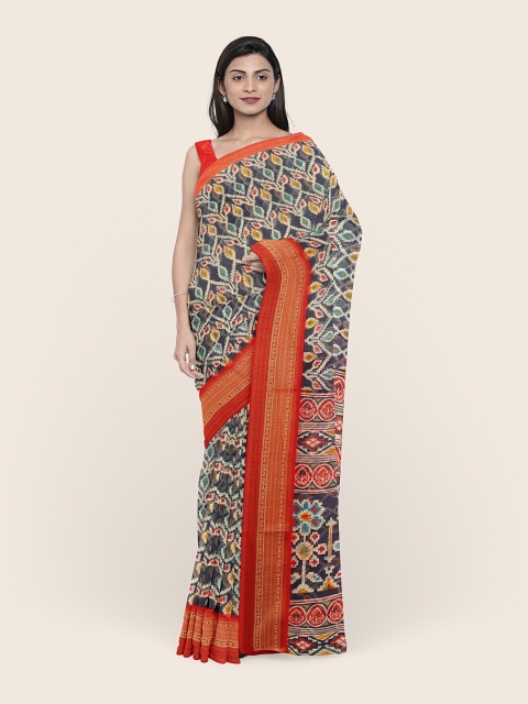 

Pothys Blue & Red Ethnic Motifs Cotton Blend Saree