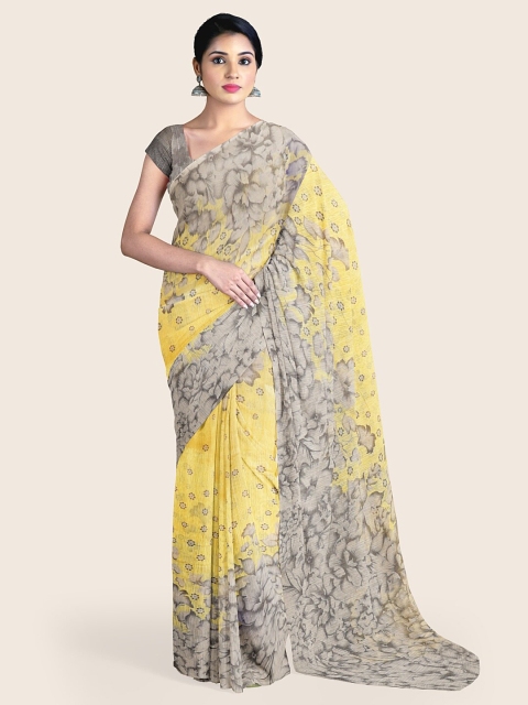 

Pothys Yellow & Grey Floral Printed Saree