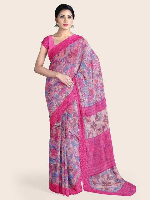 

Pothys Pink & Blue Floral Printed Cotton Blend Saree