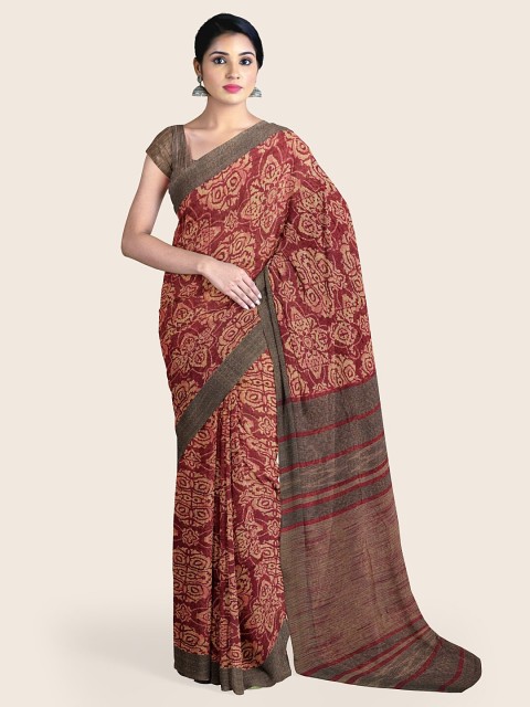 

Pothys Maroon & Brown Ethnic Motifs Printed Saree
