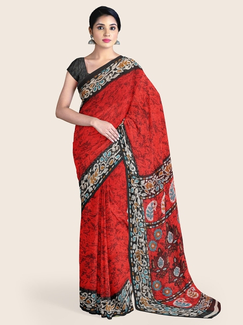 

Pothys Red & Black Batik Printed Saree