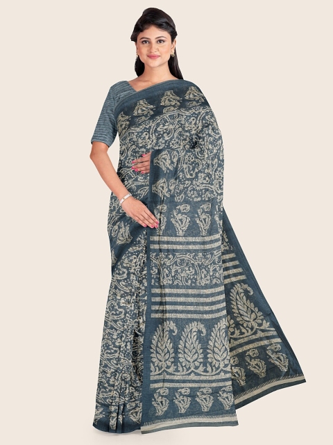 

Pothys Grey & Blue Ethnic Motifs Printed Saree