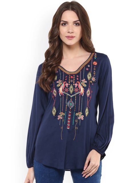 

Taurus Women Blue Ethnic Print Regular Top