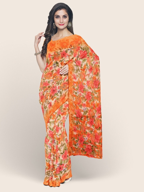 

Pothys Peach-Coloured & Orange Floral Printed Saree