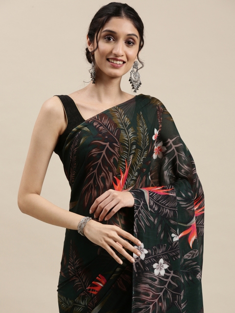 

navyasa Green & Orange Floral Printed Saree