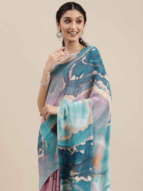 

navyasa Lavender & Blue Abstract Printed Saree