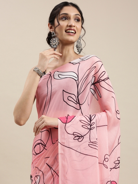 

navyasa Pink & Black Abstract Printed Saree