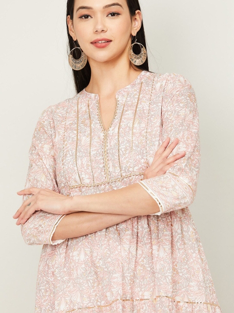 

Melange by Lifestyle Women Beige & White Floral Printed Cotton Kurta