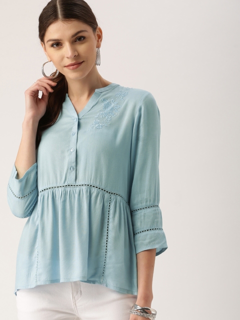 

all about you Women Blue Solid A-Line Top