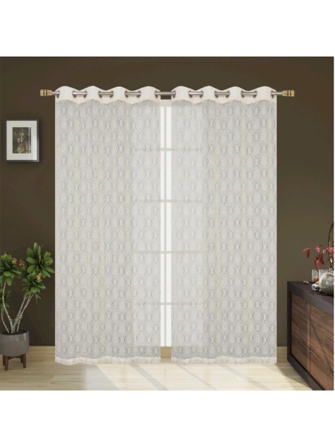 

Molly & Michel Off White Set of 2 Ethnic Motifs Design Sheer Long Door Curtain