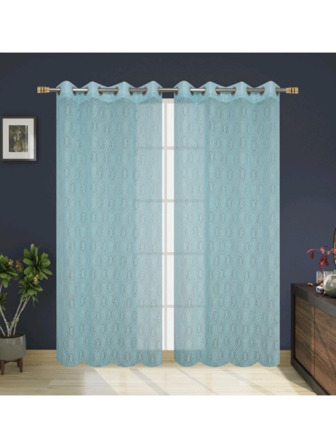 

Molly & Michel Turquoise Blue Set of 2 Ethnic Motifs Sheer Long Door Curtain