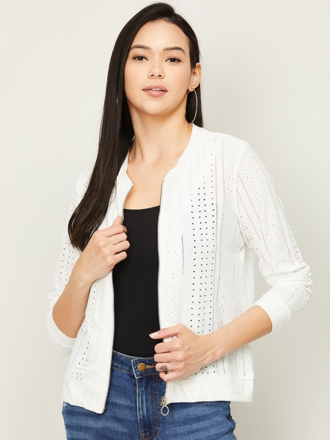 

Bossini Women White Self Design Crop Open Front Jacket with Patchwork