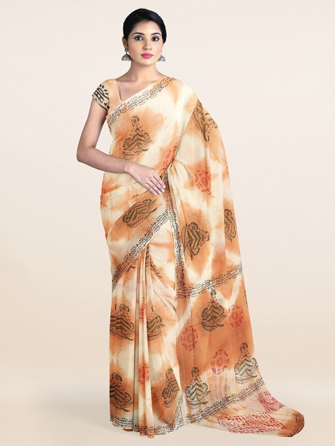 

Pothys Cream & Peach Floral Printed Pure Cotton Saree