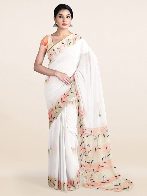 

Pothys White & Pink Floral Pure Cotton Printed Saree