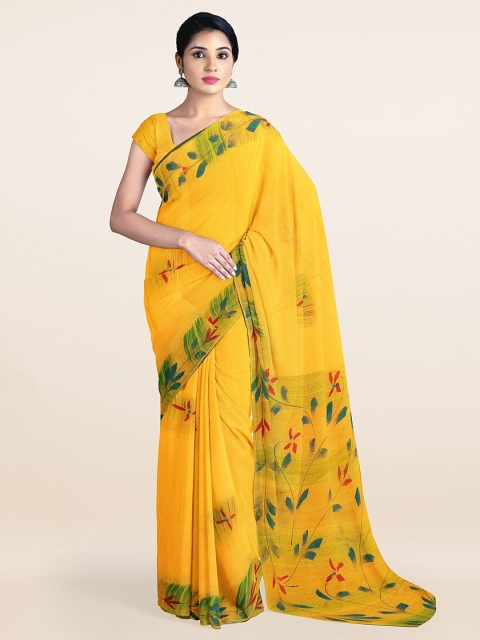 

Pothys Yellow & Green Floral Pure Cotton Saree