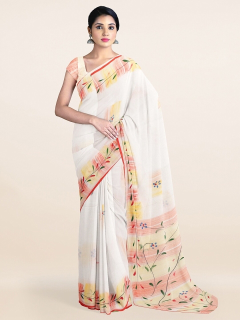 

Pothys White & Red Floral Printed Pure Cotton Saree