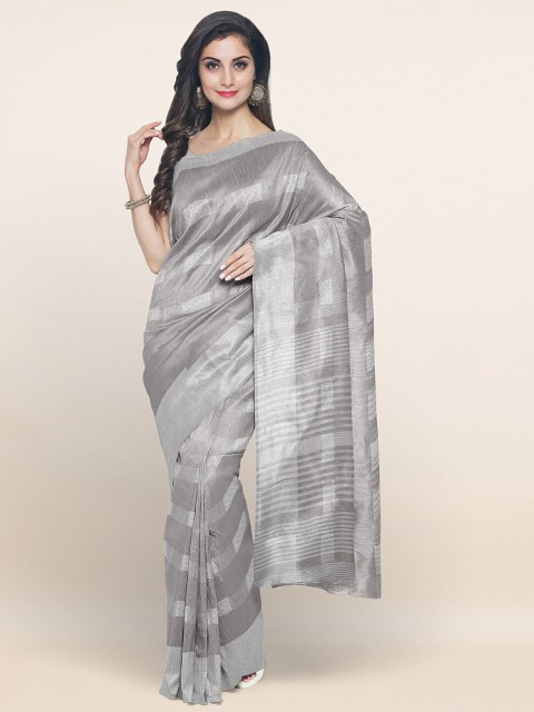 

Pothys Grey & Silver-Toned Woven Design Zari Saree