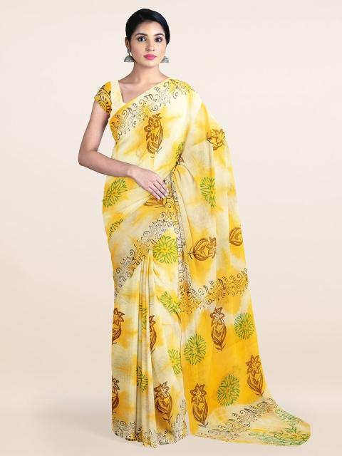 

Pothys Cream-Coloured & Yellow Floral Pure Cotton Saree