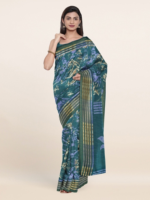 

Pothys Green & Blue Floral Printed Saree