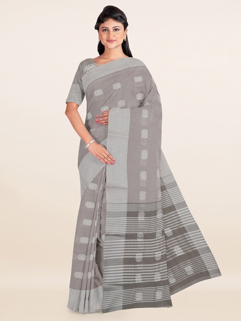 

Pothys Grey & Silver-Toned Woven Design Zari Cotton Blend Saree