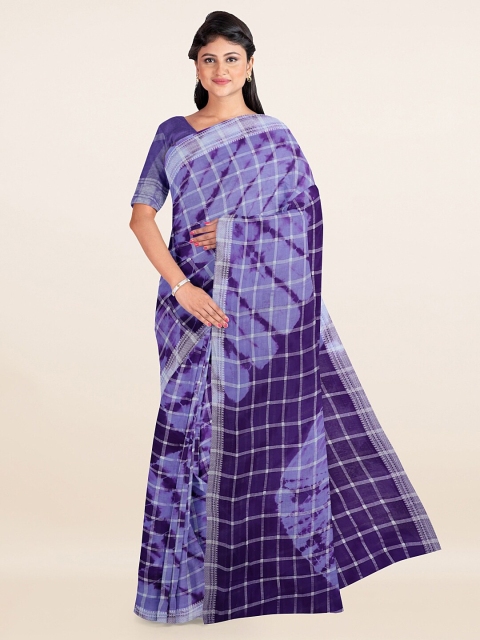 

Pothys Violet & Silver Checked Pure Cotton Saree