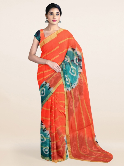 

Pothys Orange & Green Tie and Dye Zari Pure Cotton Saree